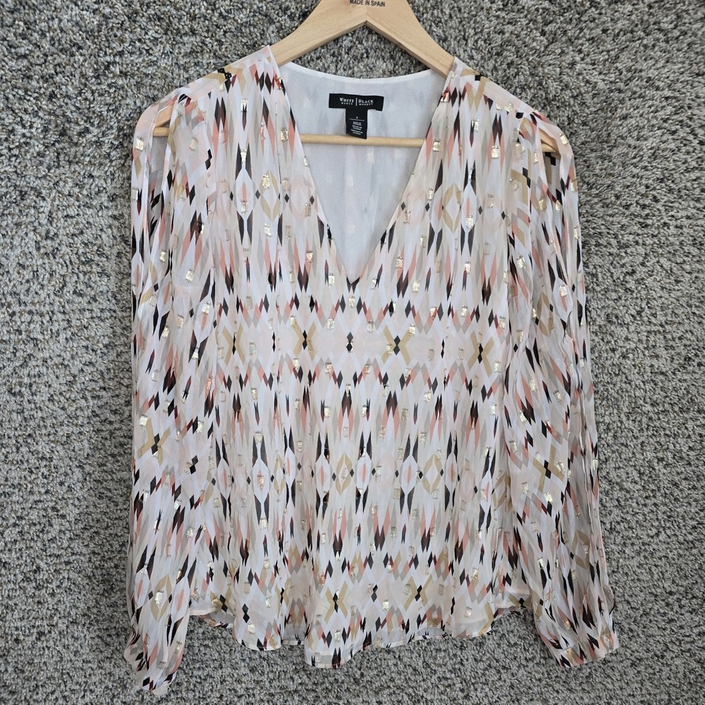White House Black Market Top Womens 2 Pink V Neck‎ Slit Sleeve Blouse Ladies